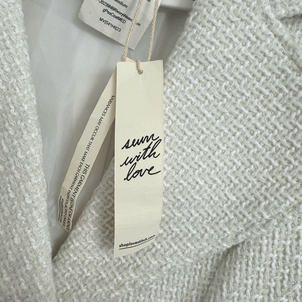 Love style Abrigo Women’s Cream Tweed One of a Kind Midi Pea Coat. Size M - Picture 10 of 11